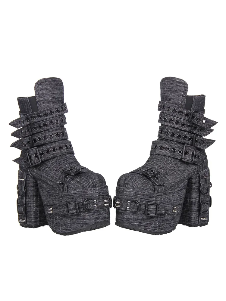 2025 New Product Classic Autumn/winter Gothic Punk Round Head Super Heel High Belt Buckle Short Boots For Girls Fashion Boots