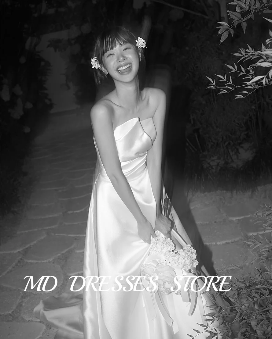 MD Strapless A-line Wedding Dresses Sleeveless Korea Photoshoot Pleat Floor-Length Bridal Gown Corset Back Customized 웨딩드레스 2025