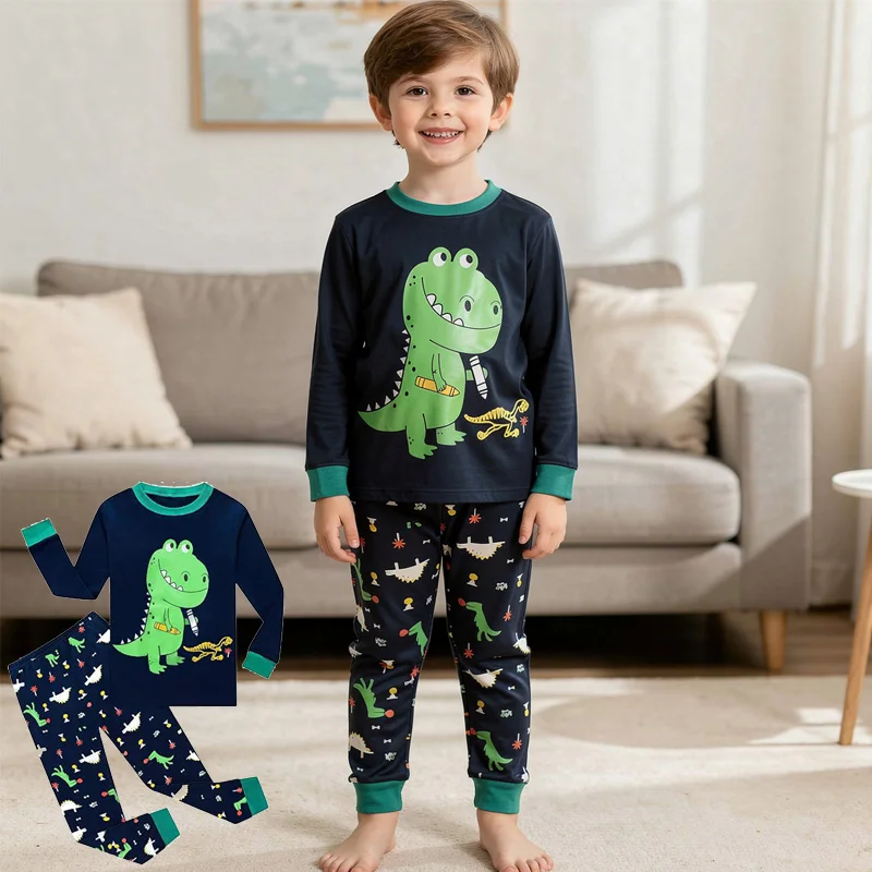 Little Hand Toddler Boys Pajamas 100% Cotton Dinosaur Pattern 2 Piece Pjs Setss Loungewear Sleepwear Breathable for 2-7T Kids