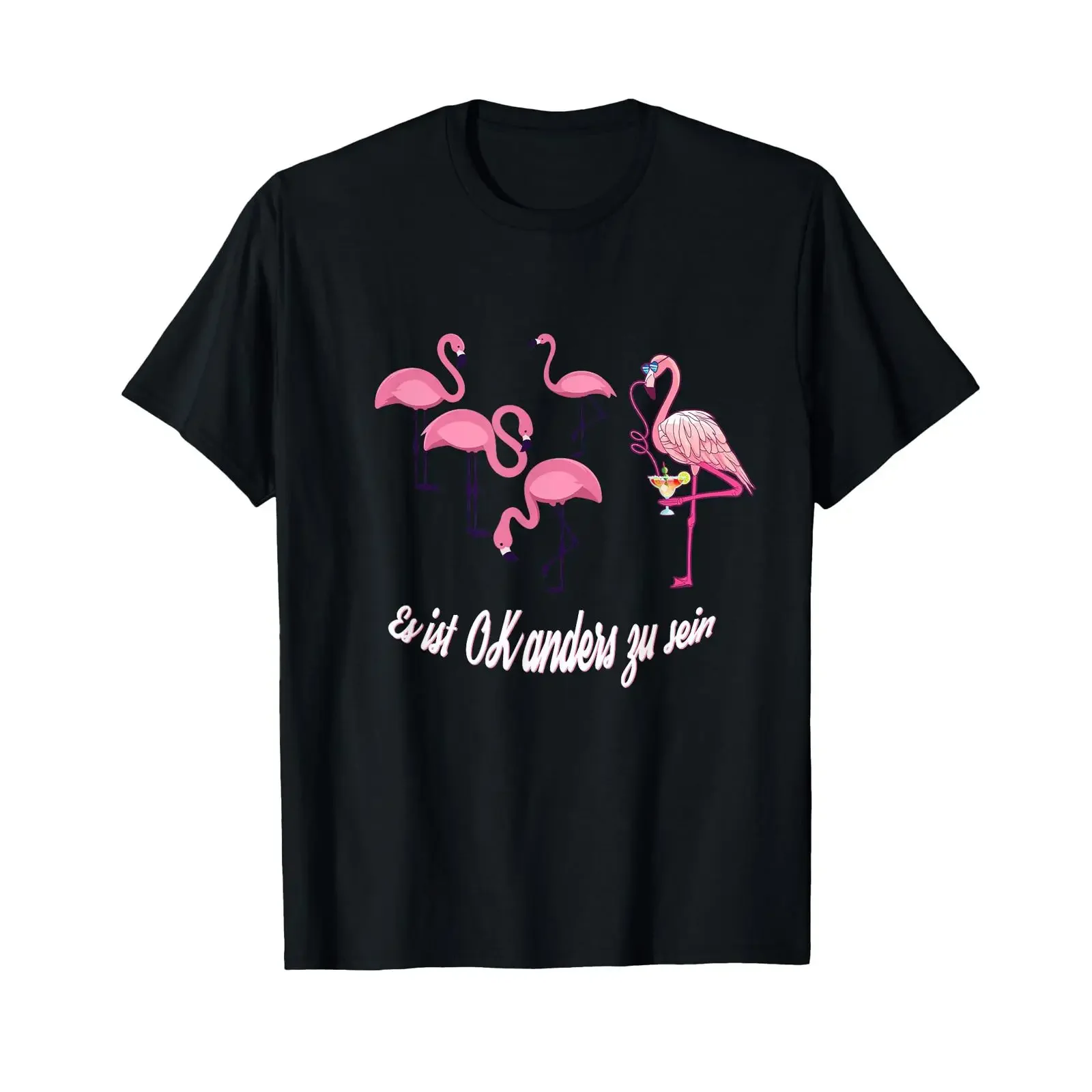 It's OK To Be Different Flamingo Cocktail T Shirt vintage Washed Versatile graphic Top For Everyday Wear Breathable Stretched