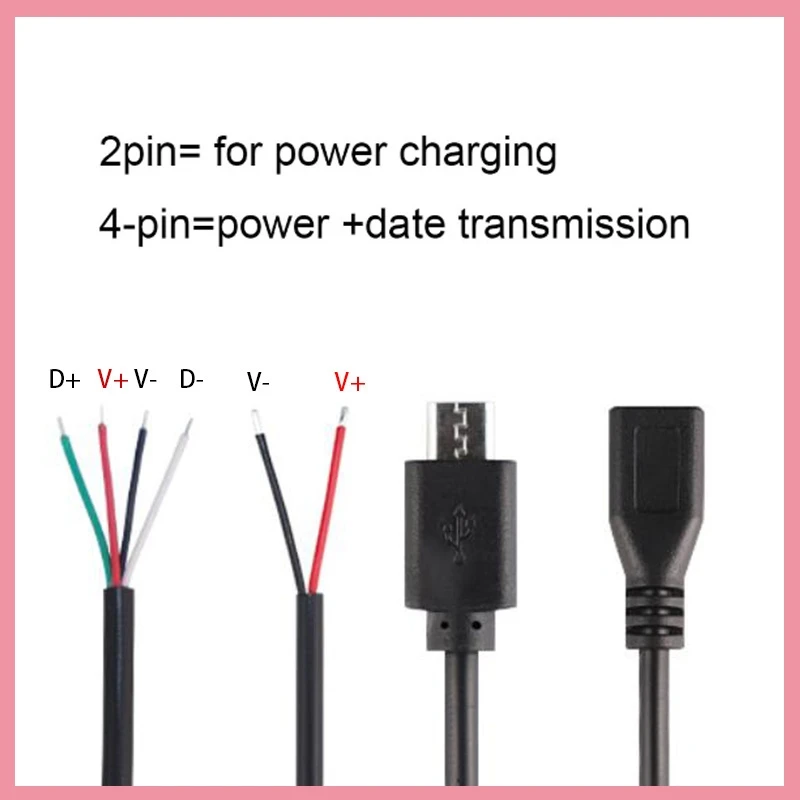 Male to Female 2-pin 4-pin Line Micro USB 2.0 Type-C Charger Wire 2.5mm 3.5mm AUX Mono Connector Power Supply Extension Cable B6