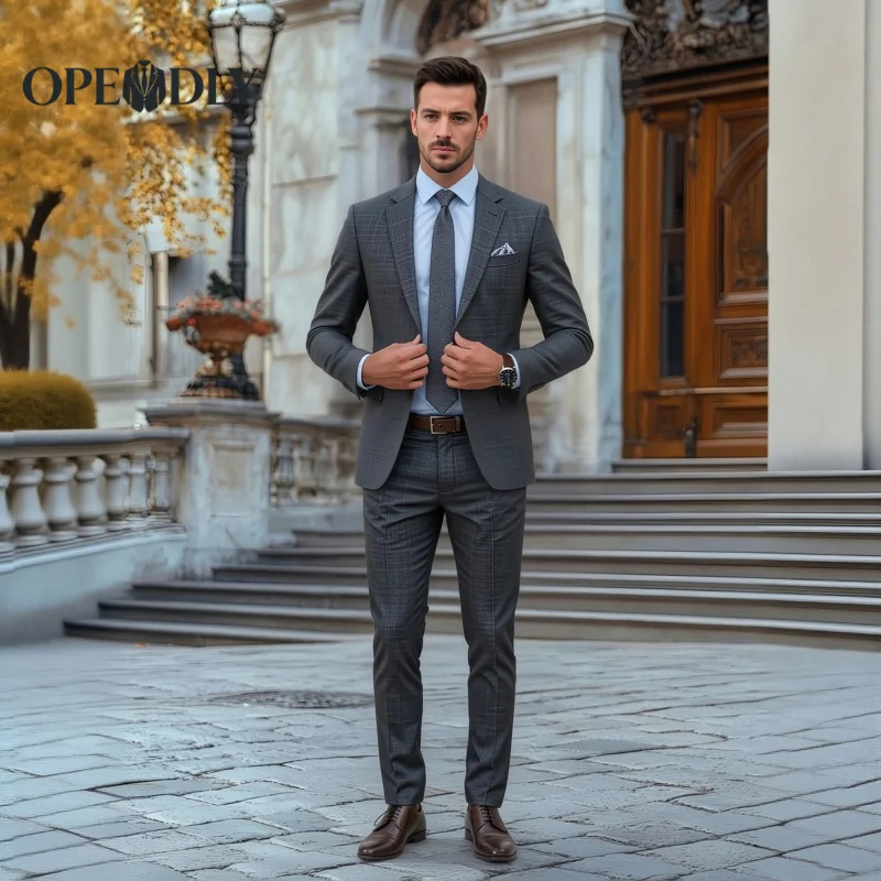 

OPEODLY Men Custom Tailored Slim Fit Three Piece Tuxedo Suit for Wedding Business Formal Blazer Vest Pants