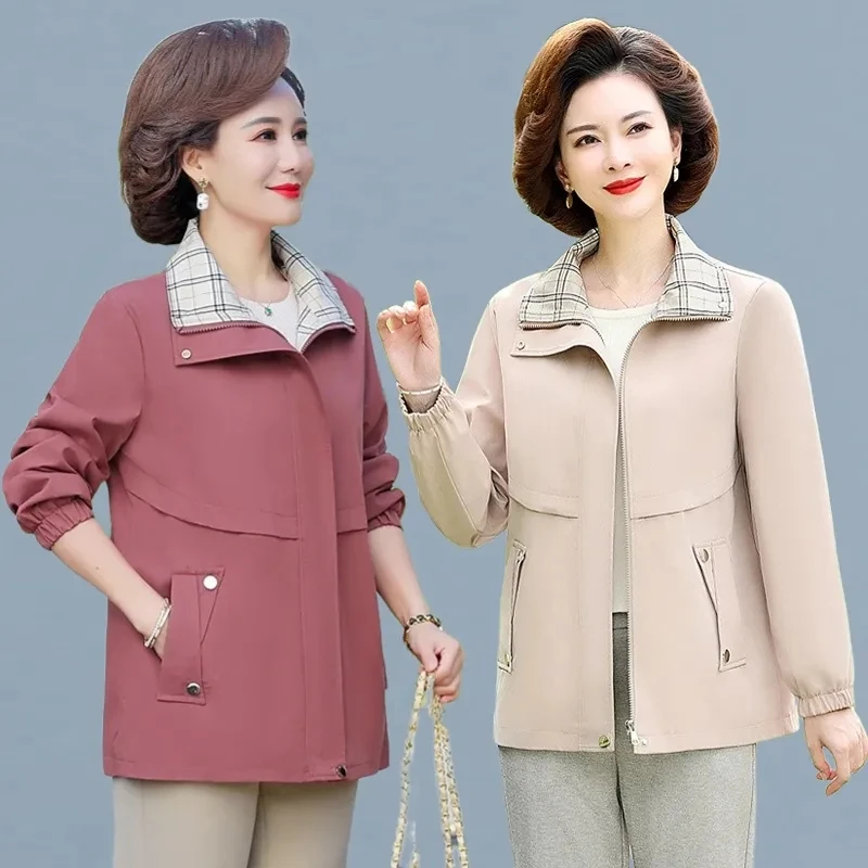 

2023 New Spring Autumn Mother Clothes Large Size Fashion Women Windbreaker Casual Zipper Wild Coat Female Short Jacket XL-5XL