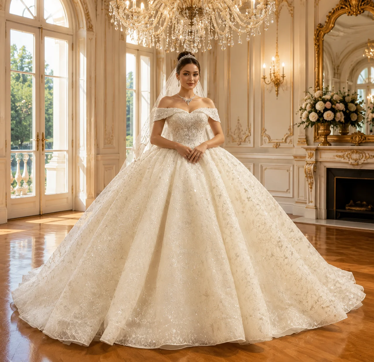 Customized Luxury Ball Gown Wedding Dresses Off The Shoulder Straps Lace Wedding Dress With Small Train AmandaNovias Official image 2