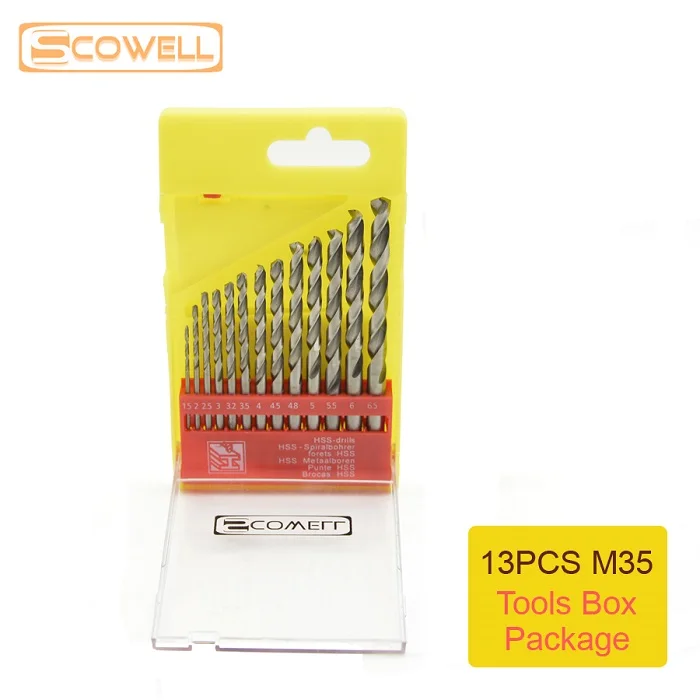 SCOWELL 13 Uds HCO M35 cobalto 5% vástago redondo brocas helicoidales Kit 1,5mm a 6,5mm punta dividida broca de perforación de acero inoxidable