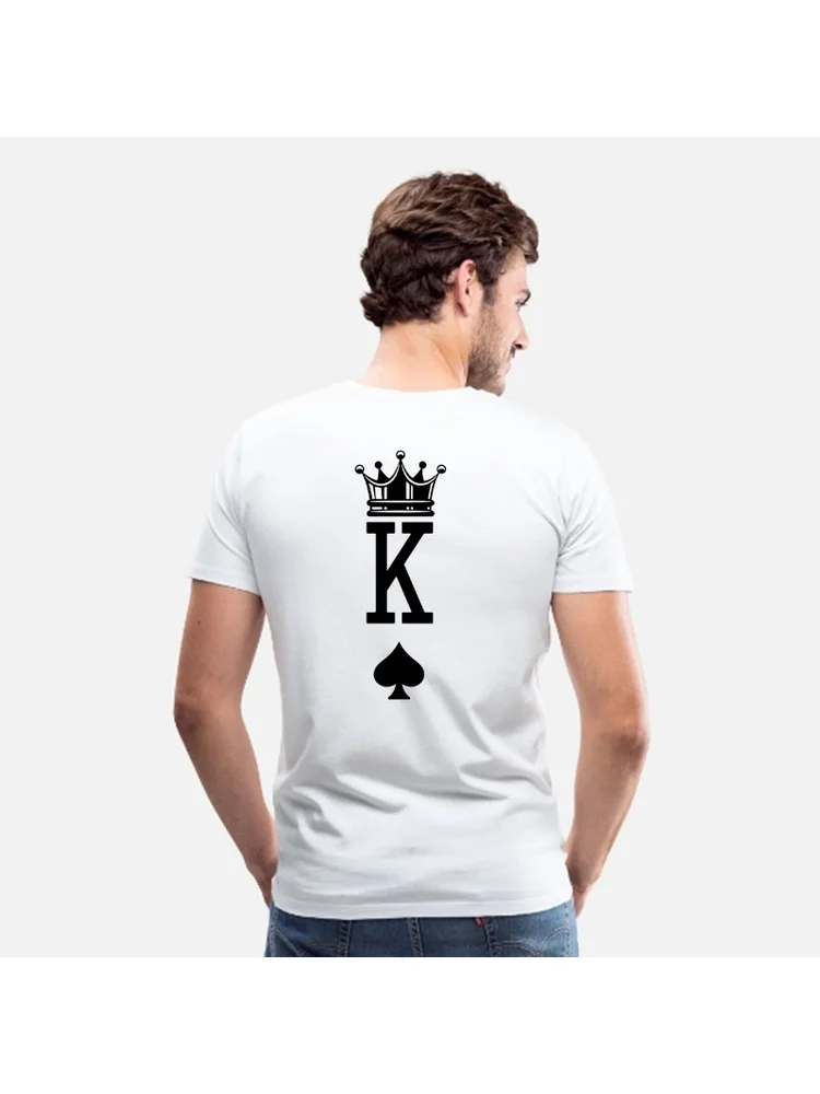 King Queen Crown Print Couple Matching Short Sleeve T-shirt Valentine's Day Gift for Girlfriend Boyfriend Casual Lover T Shirt