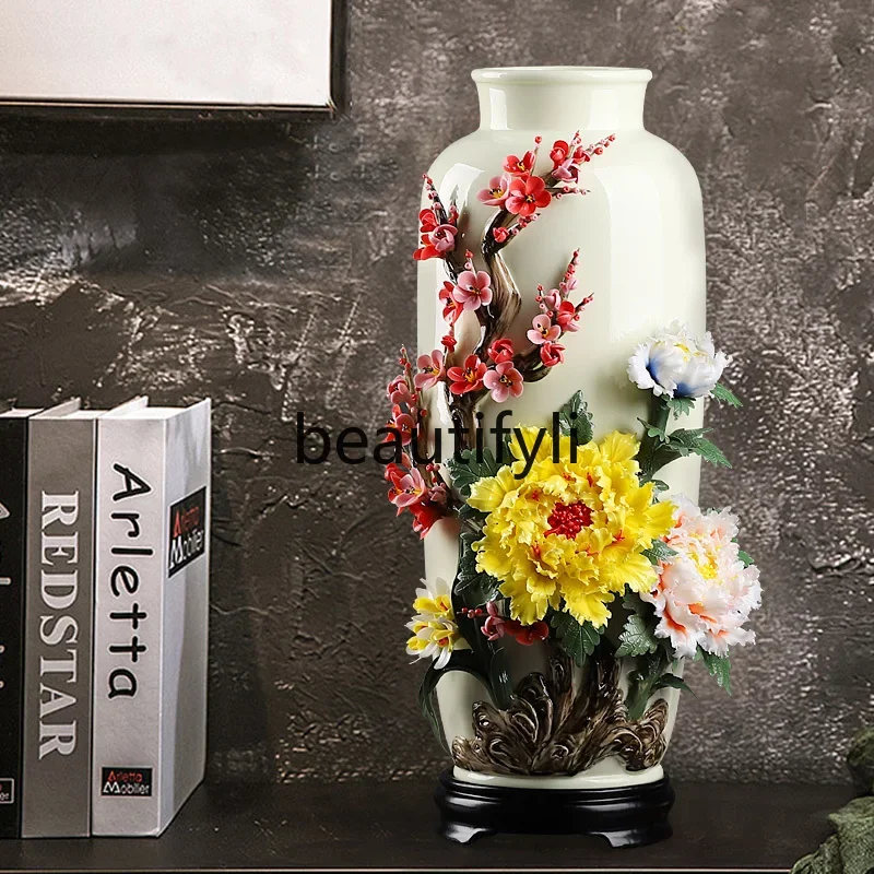 Chinese handmade ceramic flower vase ornament living room flower arrangement bogu frame porcelain decoration