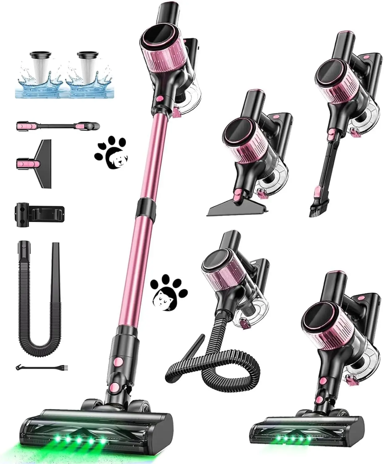 

10-in-1 Cordless Stick Vacuum with Powerful Suction, Green LED Light, Anti-Tangle Brush for Home Floors & Pet Hair