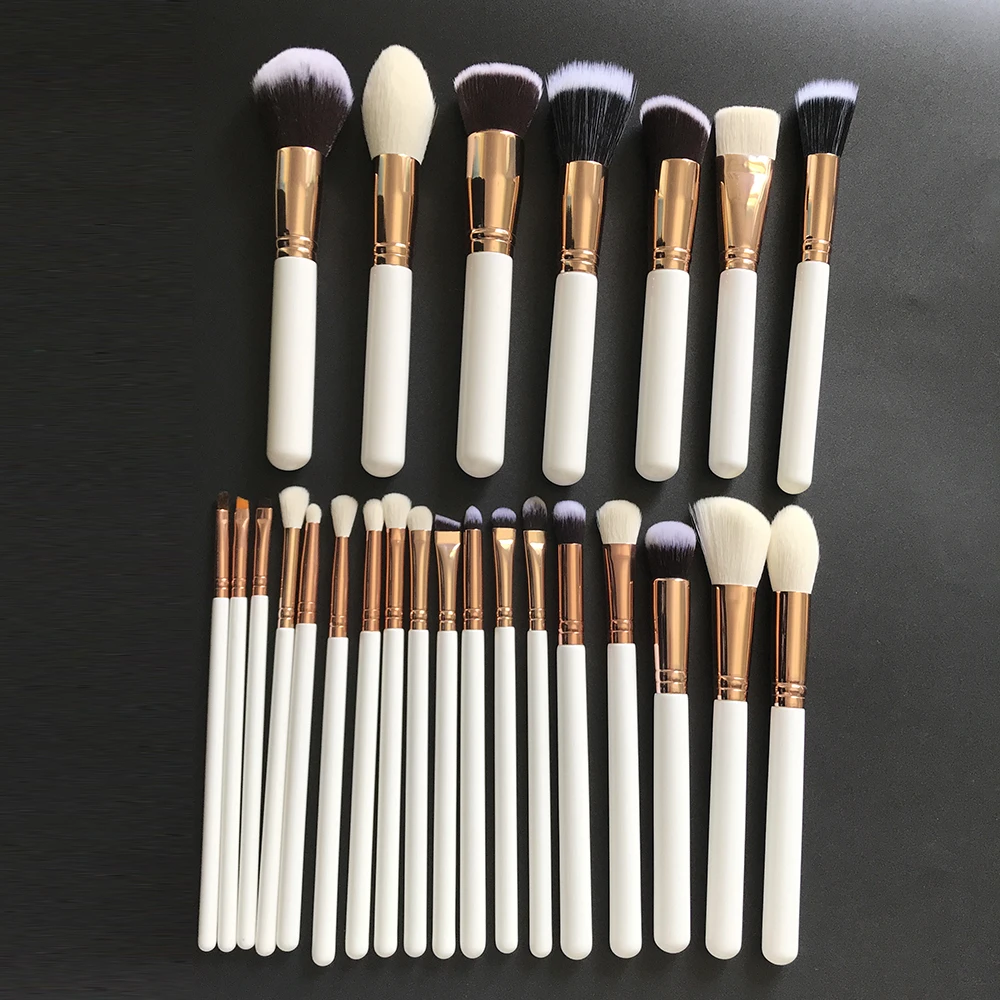 25pcs white rose gold makeup brush set wooden handle synthetic hair make up brush set custom logo professional make-up tools