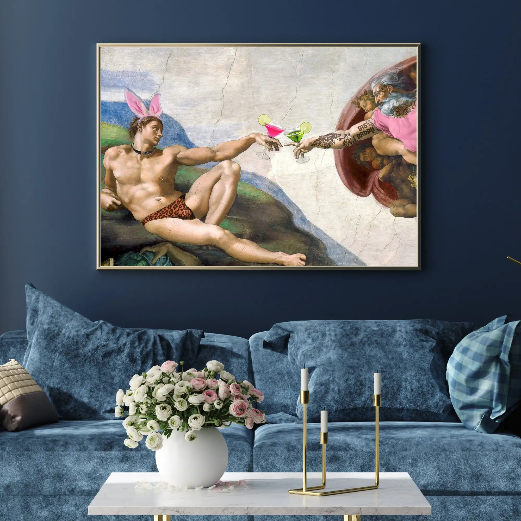 Creation of Adam Eccentric Weird Art Canvas Painting Print Funny Vintage Altered Art Home Decor Picture For Living Room