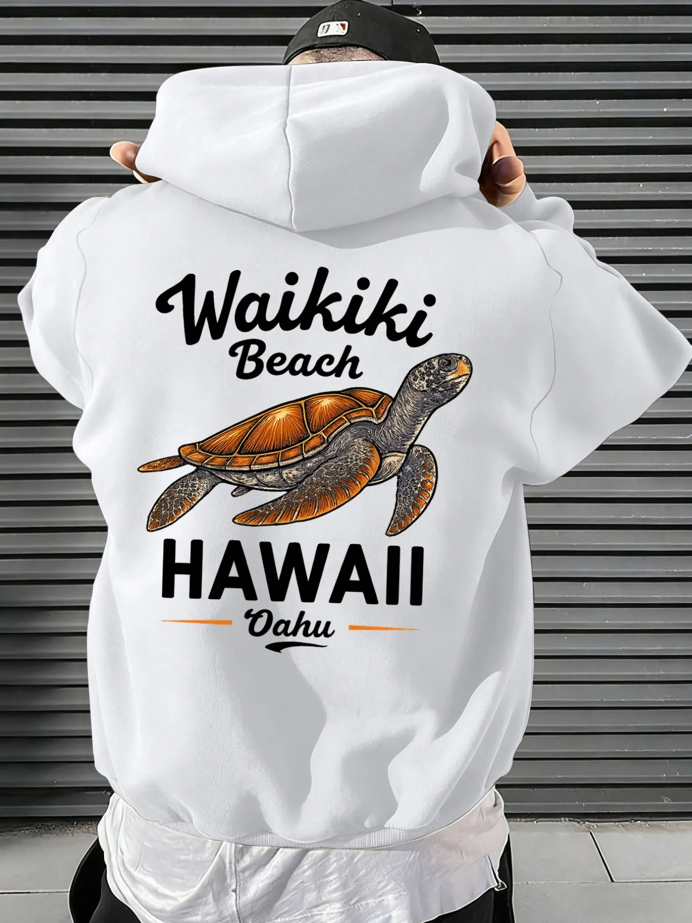 American Personality Turtle Print Men Hooded Sweatshirt Autumn and Winter Daily Outdoor Sports Loose Fitness Warm Street Style