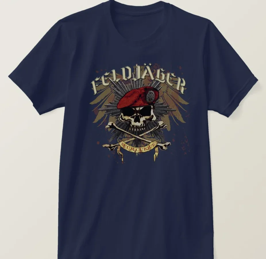 German Feldjager Beret Field-hunters Skull T-Shirt 100% Cotton O-Neck Summer Short Sleeve Casual Mens T-shirt Size S-3XL