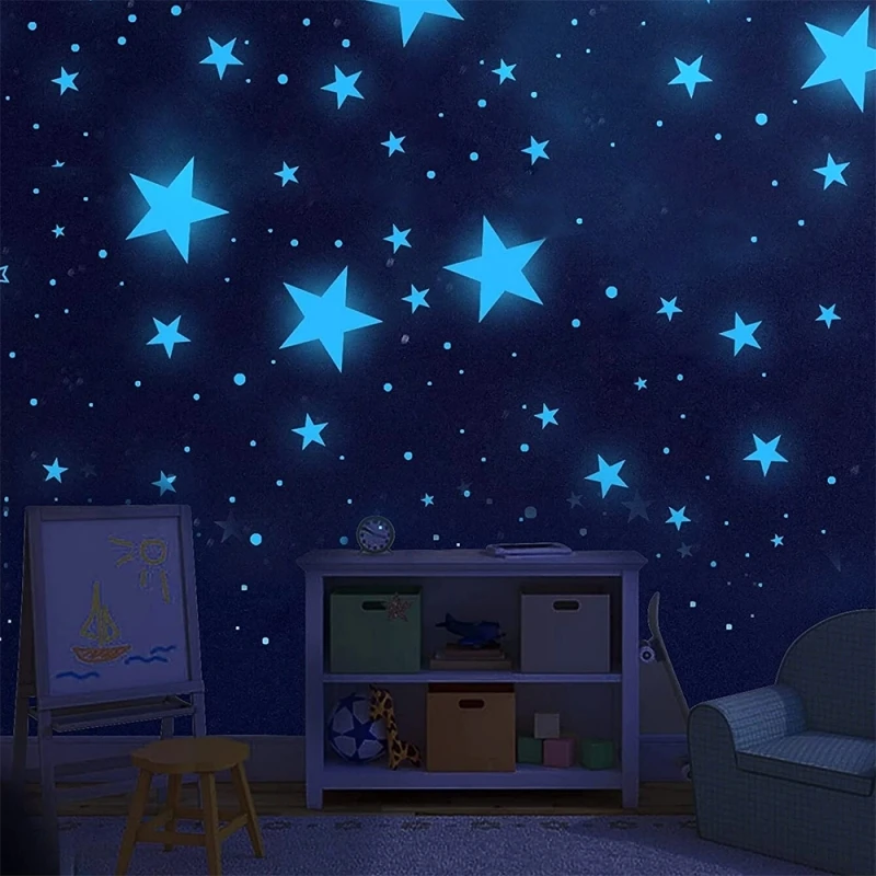 3d Hollow Star Energy Storage Fluorescent Glow In The Dark Luminous On Wall Stickers For Kids Room Living Ceil Room Decal Mural