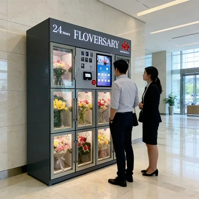 FL Custom 2026 New Flower Shop Fresh Floral Bouquet Refrigerator Touch Screen Credit Card Payment Flower Vending Machine