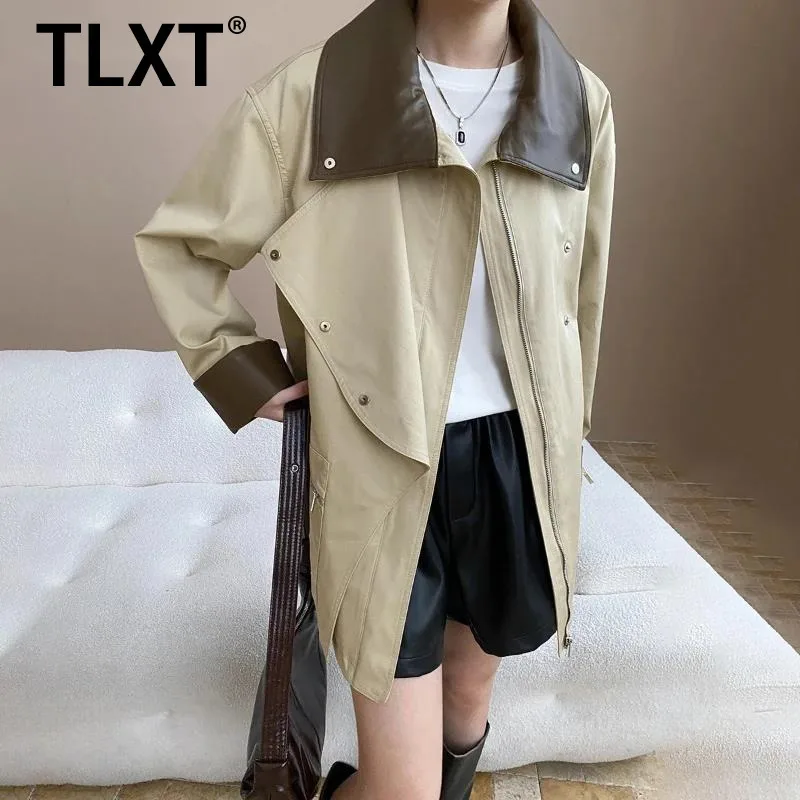 

TLXT модный женский дизайнерский Тренч с задними карманами и поясом, пальто ожидания, ветровка контрастного цвета, новинка осени 2023 г.