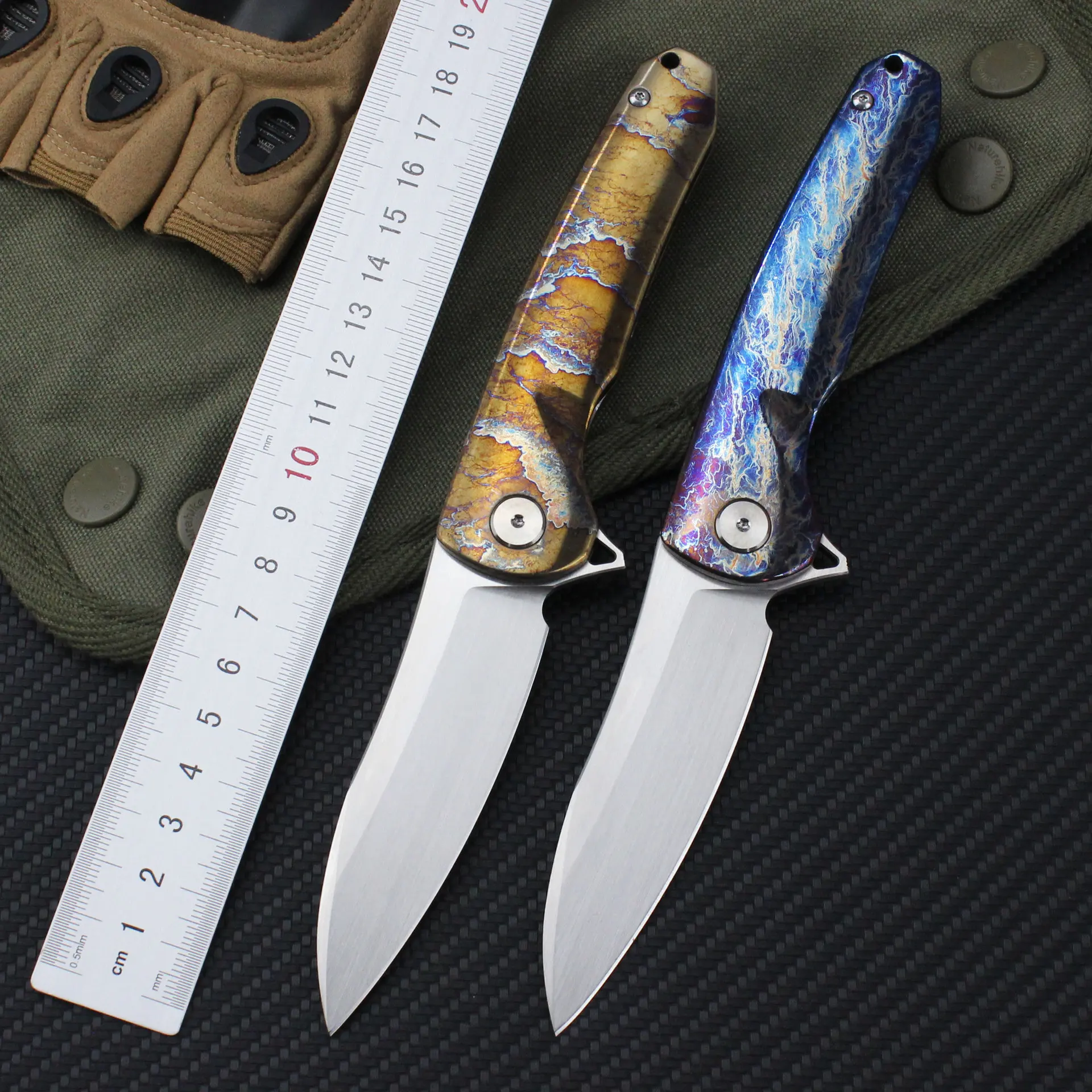 

Handmade Satin Folding Knife M390 Blade Titanium Alloy TC4 Handle Flipper Pocket EDC For Men Survival Hunting Camping Tactical