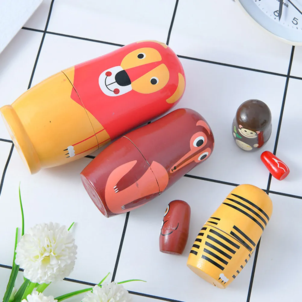 

6 Pcs Kids Kitchen Toys Children's Handmade Traditional Russian Craft for Nesting Cartoon Animals Matryoshkas