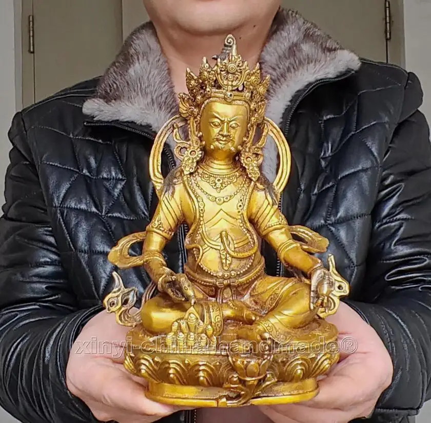 

8" Old Tibetan Buddhism copper gilt Jambhala Mammon Wealth god Buddha Statue