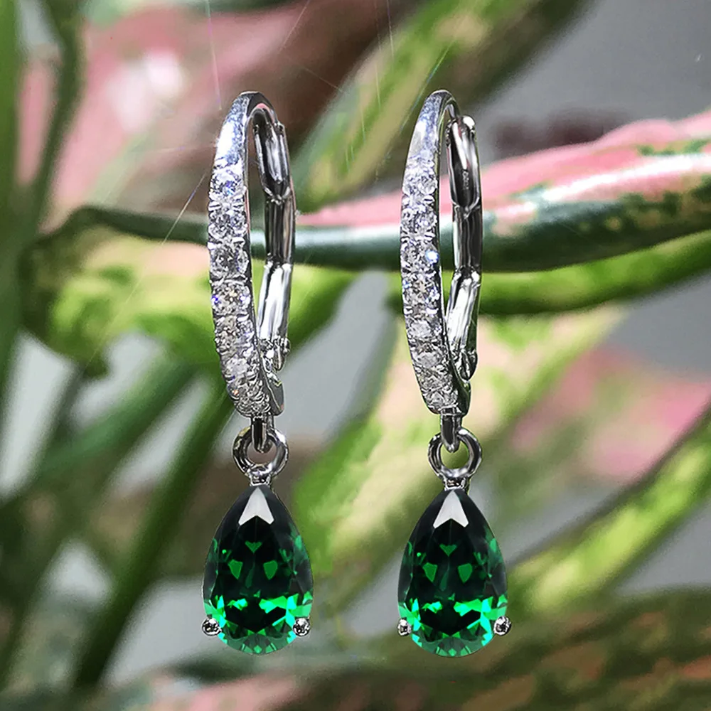 Valuable Lab Emerald Diamond Dangle Earring Jewelry 925 Sterling silver Party Wedding Drop Earrings for Women Engagement Gift