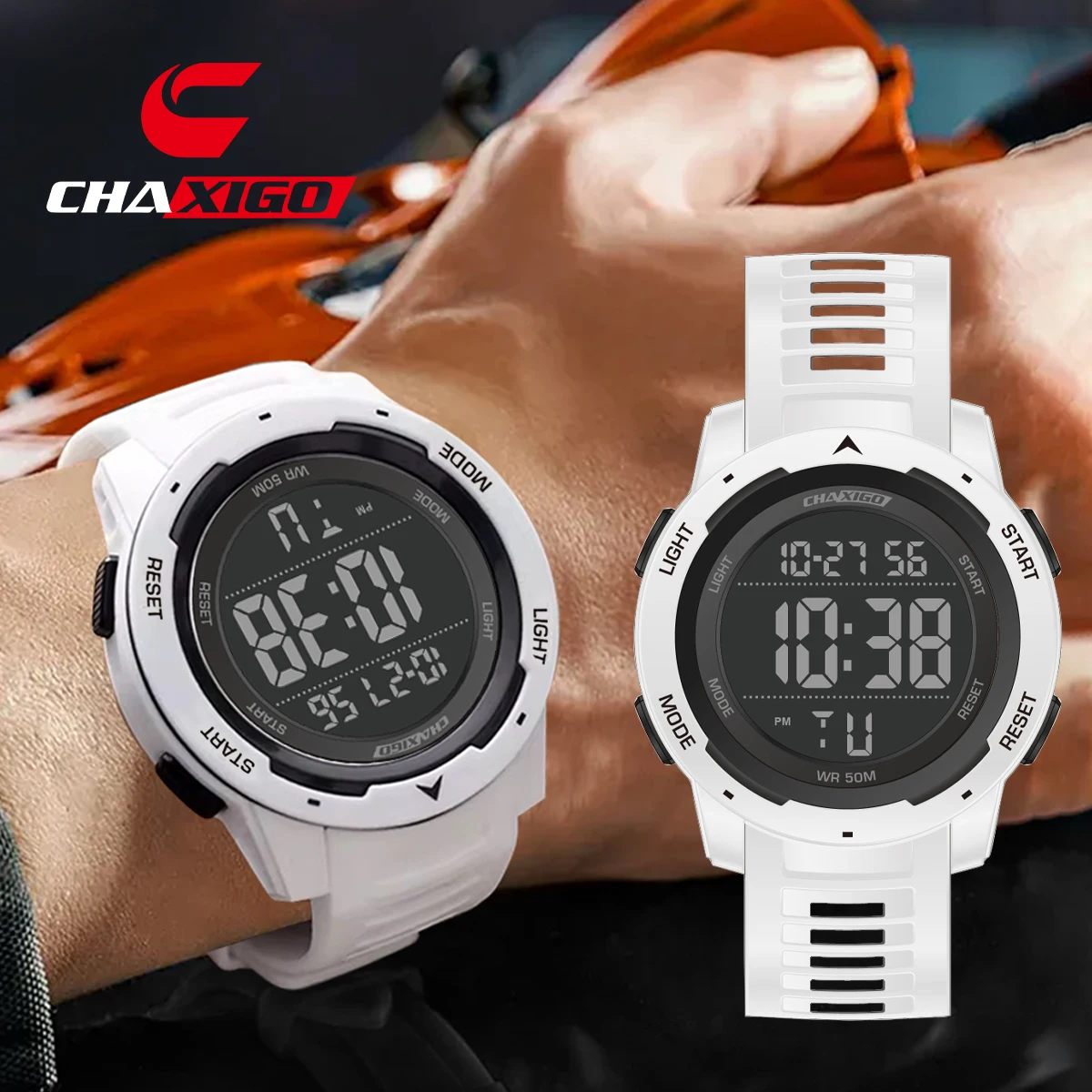

CHAXIGO Men's Sports Electronic Silicone Strap Watch, 45.5mm Case, LED Luminous Chronograph, 30m Water Resistance