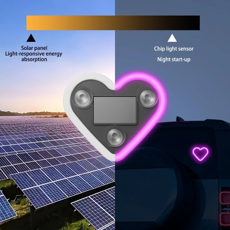 Solar Light Heart-shaped Dynamic Gradient LED Fit Car Interior Light Decoration Accessory RGB