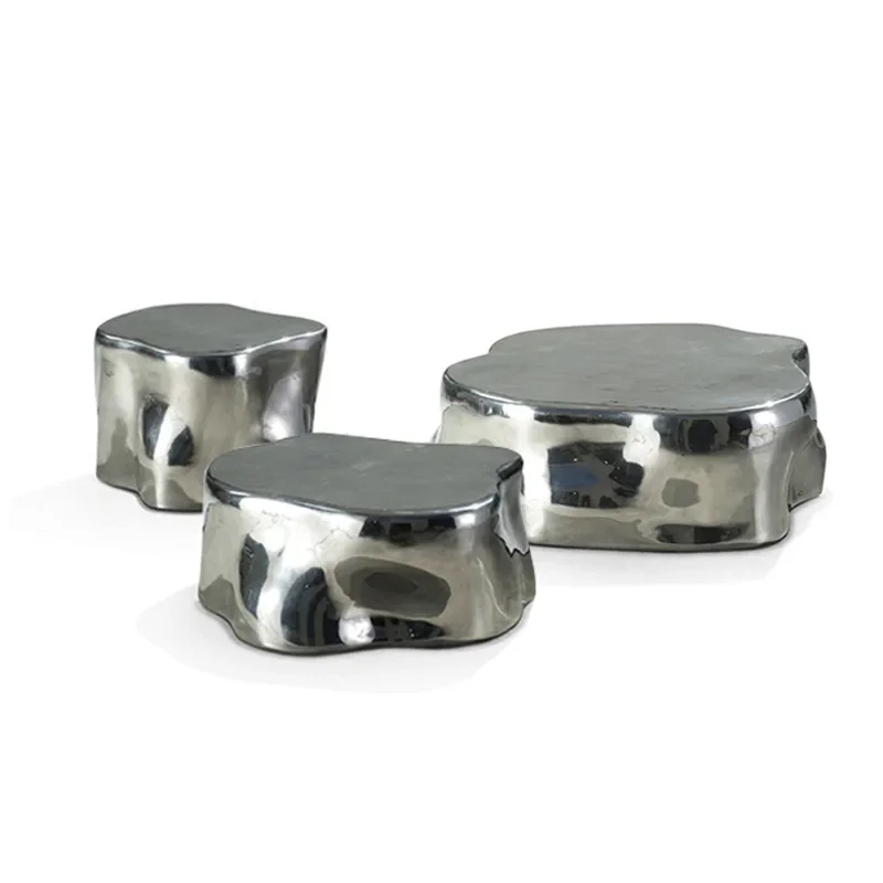 

Italian light luxury Rochburg high and low combination coffe e ta ble villa liv ing room stainles s steel special-s ped