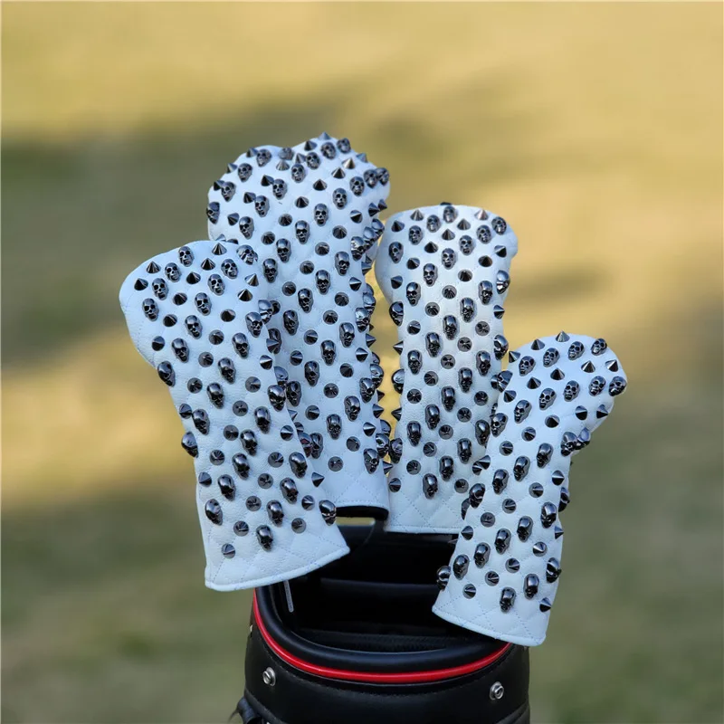 Cubierta de cabeza impermeable de PU con remaches de calavera para Club de Golf, cubiertas protectoras de Putter de mazo de hoja ut para Conductor,