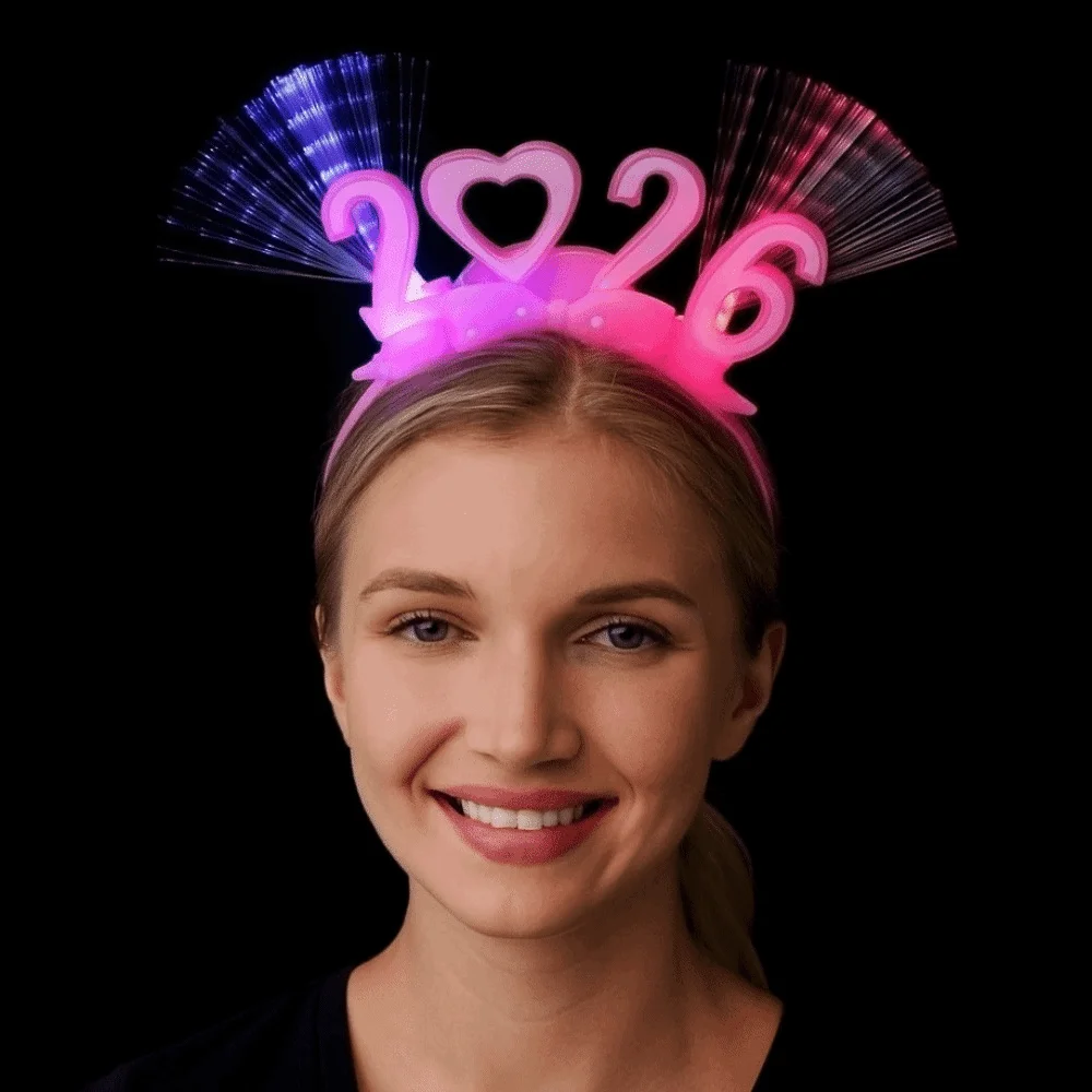 LED توهج 2026 سنة جديدة سعيدة عقال التصوير الفوتوغرافي أغطية الرأس عدد الرسالة 2026 توهج العصي البلاستيك الملونة LED توهج العصابات الشعر #2