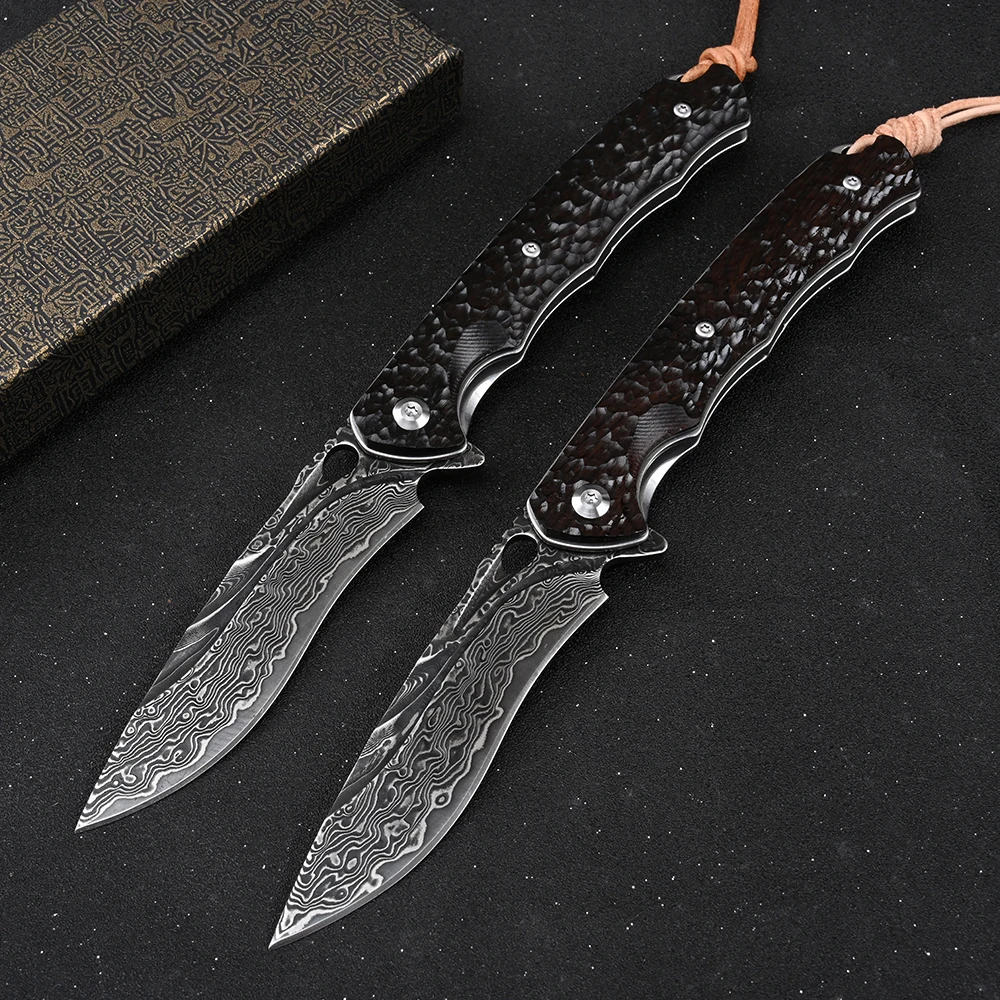 Outdoor Utility Pocket Knives Self Defense EDC Tool Tactical Survival Hunting Folding Knife Damaskus