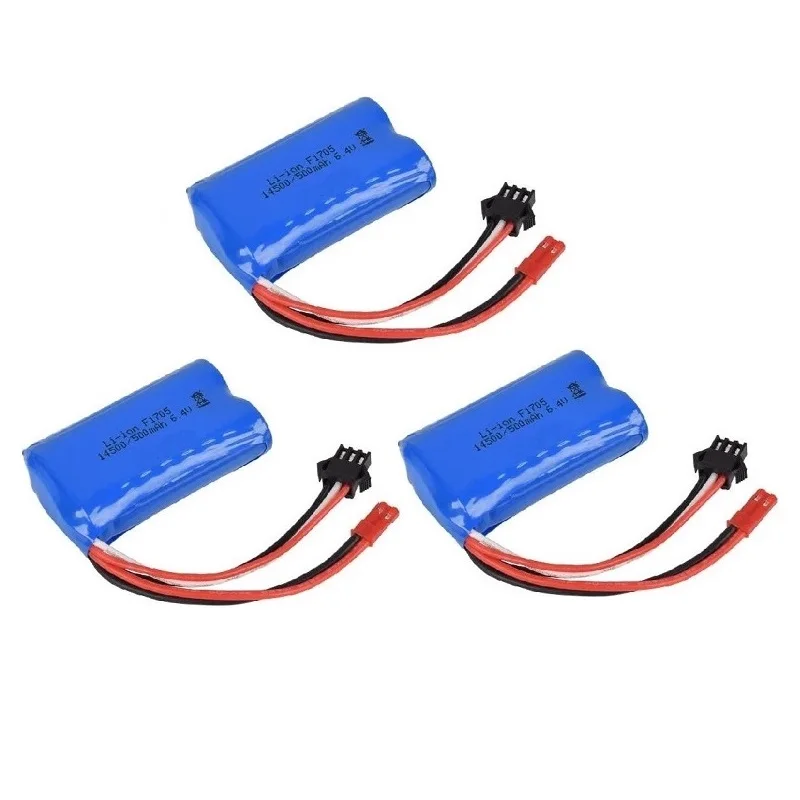 6.4v 500mah Li-ion battery 14500 JST Plug/USB  For Wltoys 18401 18402 18403 18404 18405 18409 1/18 high speed RC truck battery