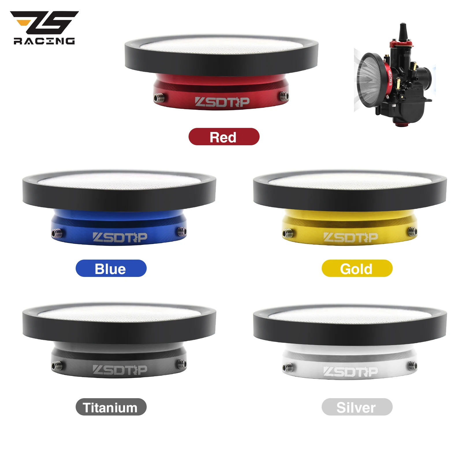 ZS Racing 50/55mm Air Filter Cup Velocity StacksVelocity Adjustable Carburetor Air Funnel Trumpet