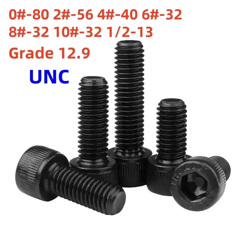 Unc Black Grade 12.9 Steel Hexagon Hex Socket Cup Screws 0#-80 2#-56 4#-40 6#-32 8#-32 10#-32 1/2-13 Cap Allen Bolt