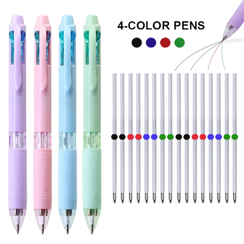 Juego de bolígrafo Multicolor retráctil creativo 4 en 1 con recambio de 4 colores de 0,7mm, para suministros de papelería de escritura escolar de oficina