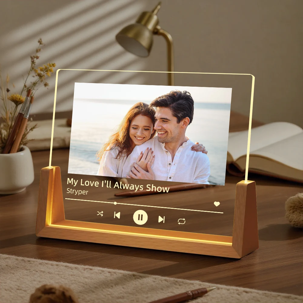 Personalized Photo Music Night Light Custom Portrait Acrylic Lamp with Song Romantic Anniversary Wedding Couples Birthday Gift