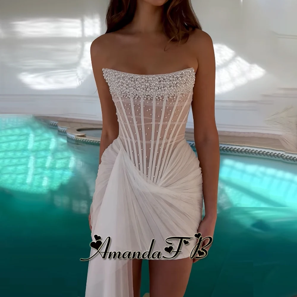 أماندا العصرية سكوب الرقبة كوكتيل فستان العودة للوطن بلا أكمام اللؤلؤ Ruched غمد العودة للوطن الجلباب دي سواريه مخصص