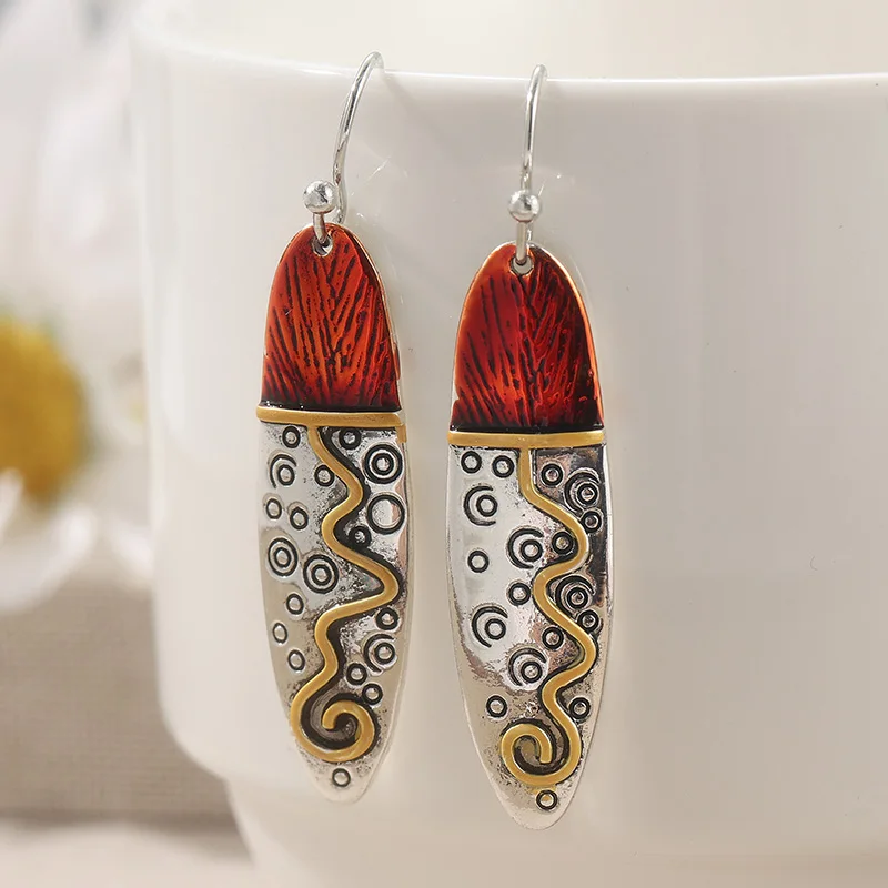 Ethnic Style Vintage Hand Carved Pattern Three Tone Design Drop Earrings Women's Fashion Classic Festival Vacation Jewelry Gifts