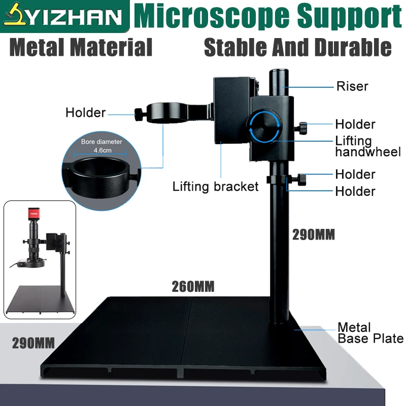 Digital Mircoscope Metal Base Microscope Arm Adjustable Focus Holder Table Stand 50mm Zoom Lens Electron Microscope Bracket