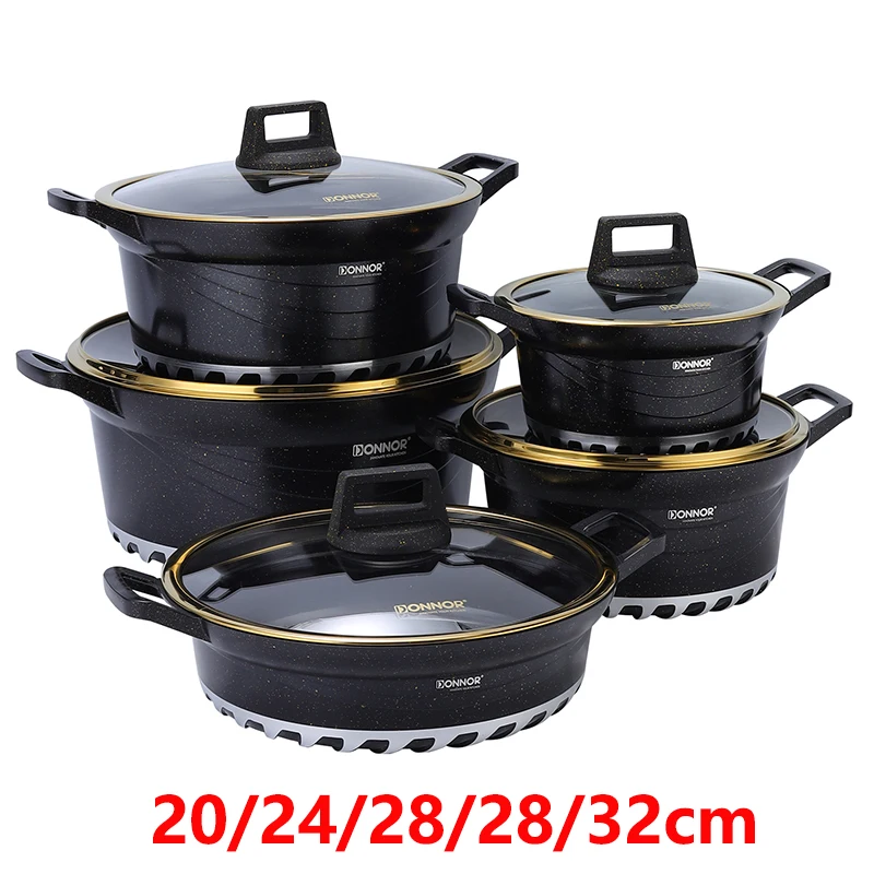DONNOR 10PCS Inductie Kookgerei Set Vaatwasmachinebestendige Steelpan Anti-aanbak StockPots met Glazen Deksels Voor Soep Pasta Stoofpot JT528