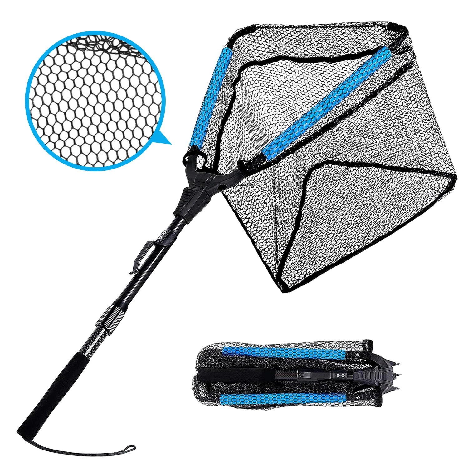 

New Floating Fishing Net Aluminium Alloy Foldable Telescoping Landing Net Retractable Handle Nylon Mesh Sea Fishing Accessorie