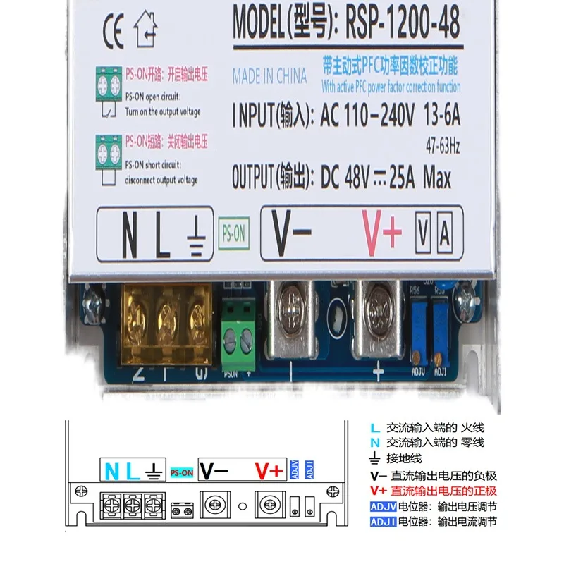 Alimentation à découpage PFC active RSP-1200-24V 48V 1U, tension constante Ultra fine et Source de courant 1000W