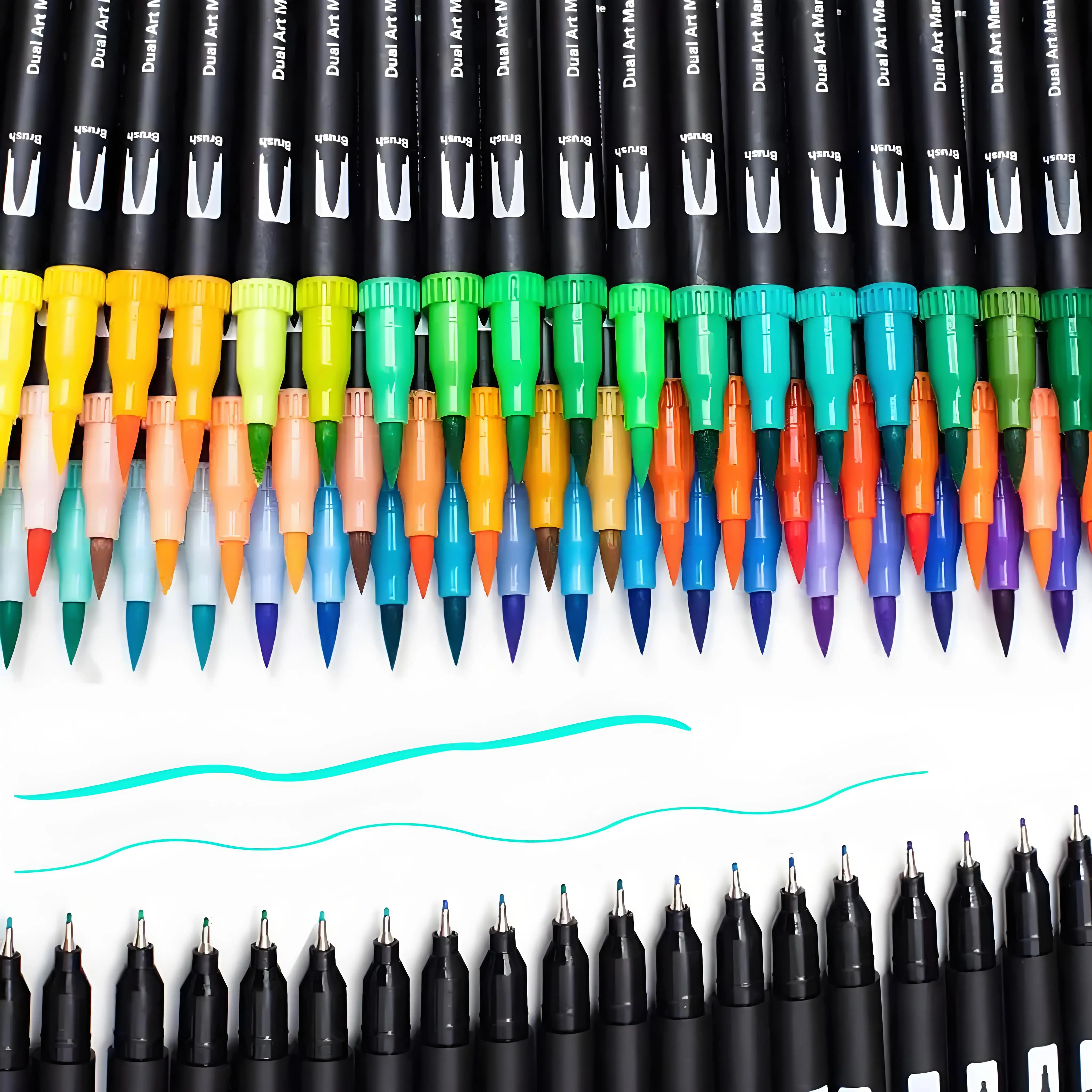 أقلام تحديد ذات فرشاة مزدوجة، مجموعة أقلام تحديد فنية مكونة من 72 لونًا مع علامات رفيعة وأطراف فرشاة لكتب التلوين للبالغين بدون نزيف #4