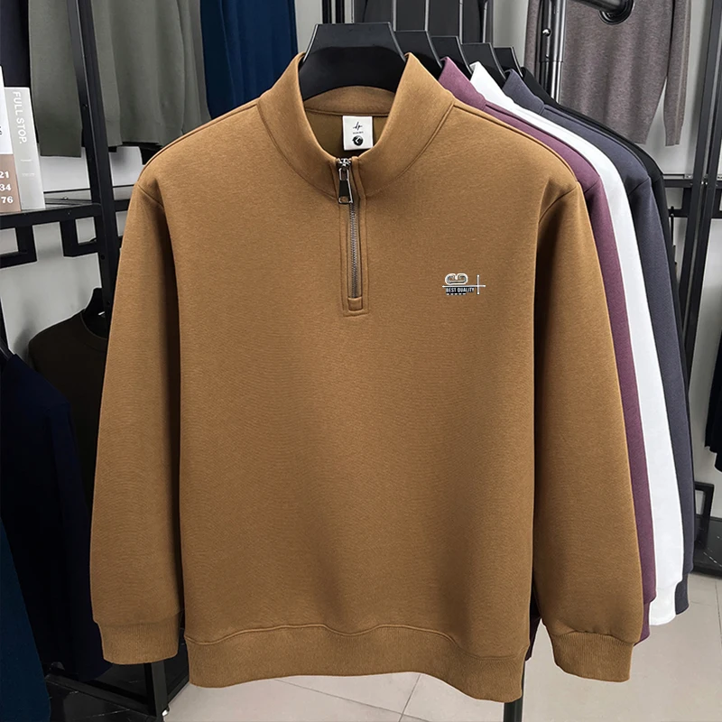 موضة الوقوف طوق نصف سستة الرجال السترة الراقية العلامة التجارية الخريف الشتاء الدفء الراحة الاتجاه الجديد رسالة تنقش البلوز