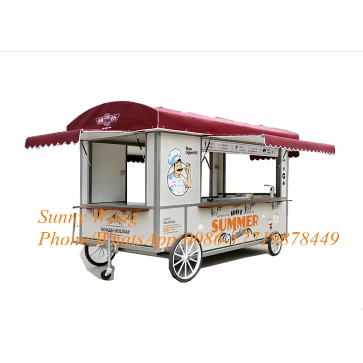 شاحنة طعام كهربائية متنقلة مع معدات المطبخ، كشك طعام اختياري، مقطورة عربة طعام مع موافقة ISO
