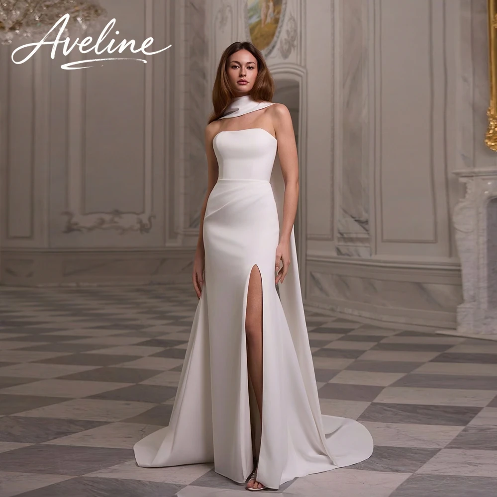 Simple Strapless Pleated Mermaid Wedding Dress Shawl Women 2026 Sweep Train Sleeveless Backless  Vestidos De Novia Customized