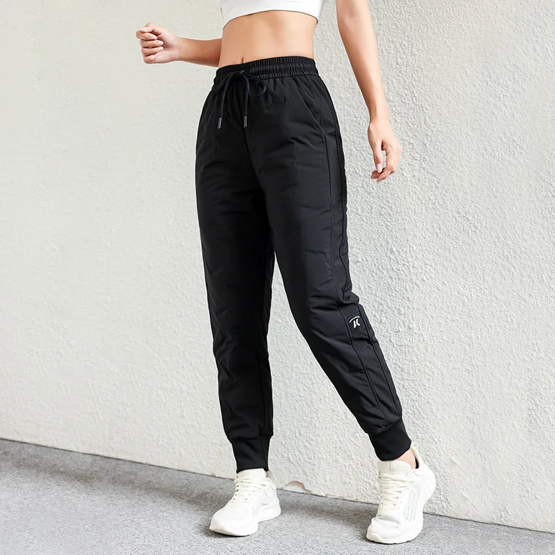 Winter Premium High-Waist Down Pants, Plush-Lined Thermal Joggers with Drawstring, Casual Slim-Cuff Outdoor Cotton Trousers