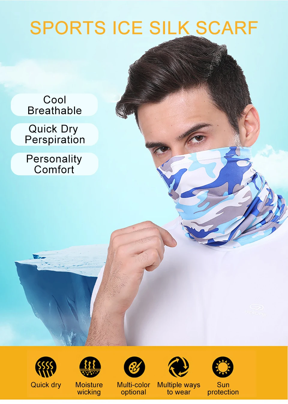 GTUBIKE Eisseiden-Bandana, atmungsaktiver UV-Schutz, Wandern, Gesichtsmaske, Outdoor-Sport, Sonnenschutz, Angeln, Gesichtsbedeckung, Schal – Detail 4