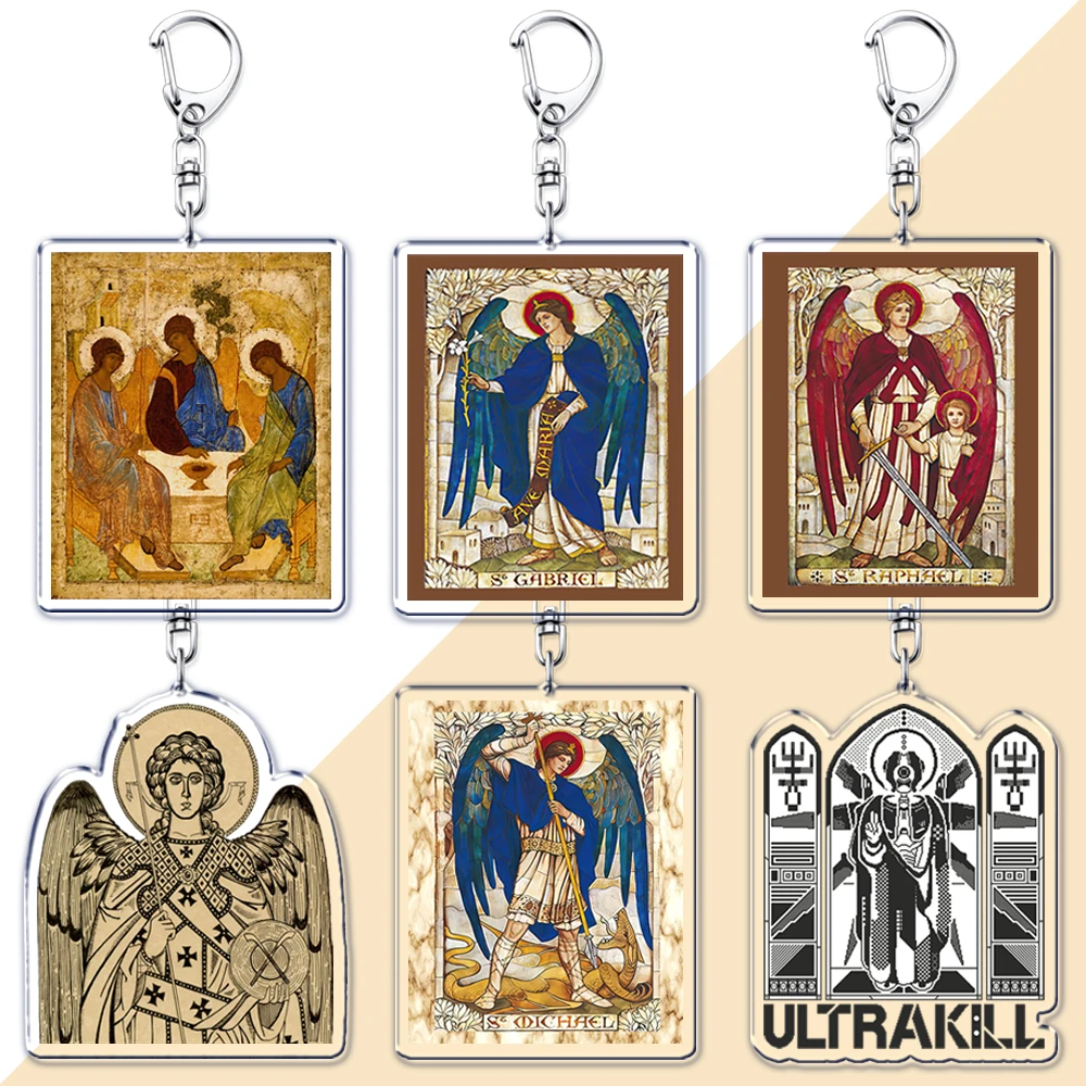 Gabriel Angel Art Keychains for Women Accessories Bag Key Chain Ultrakill Archangel Mirage Bible Religious Gifts Friends Keyring