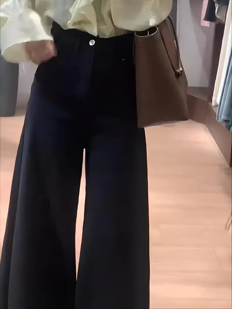 Wide Leg Pants Young Girl Elegant Womens Spring Elastic Layered Minimalist Urban Leisure Waistband Pleats Modal Sashes Trousers