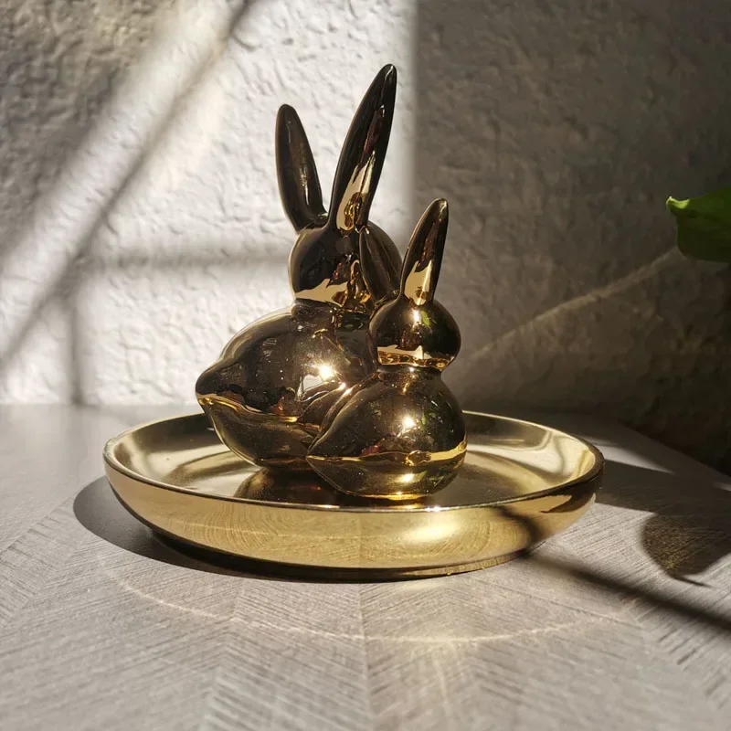 Nordic Style White Ceramic Cute Animal Rabbit Appearance Items Storage Tray Family Living Room Desktop Decoration Easter Gift