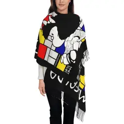 Custom Luxury Mafalda Enjoy The Art Of Mondrian Tassel Scarf Women Winter Fall Warm Shawls Wraps Ladies Scarves